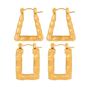 Golden Geometric Bamboo Knot Earrings - Luxurious Titanium Steel Design