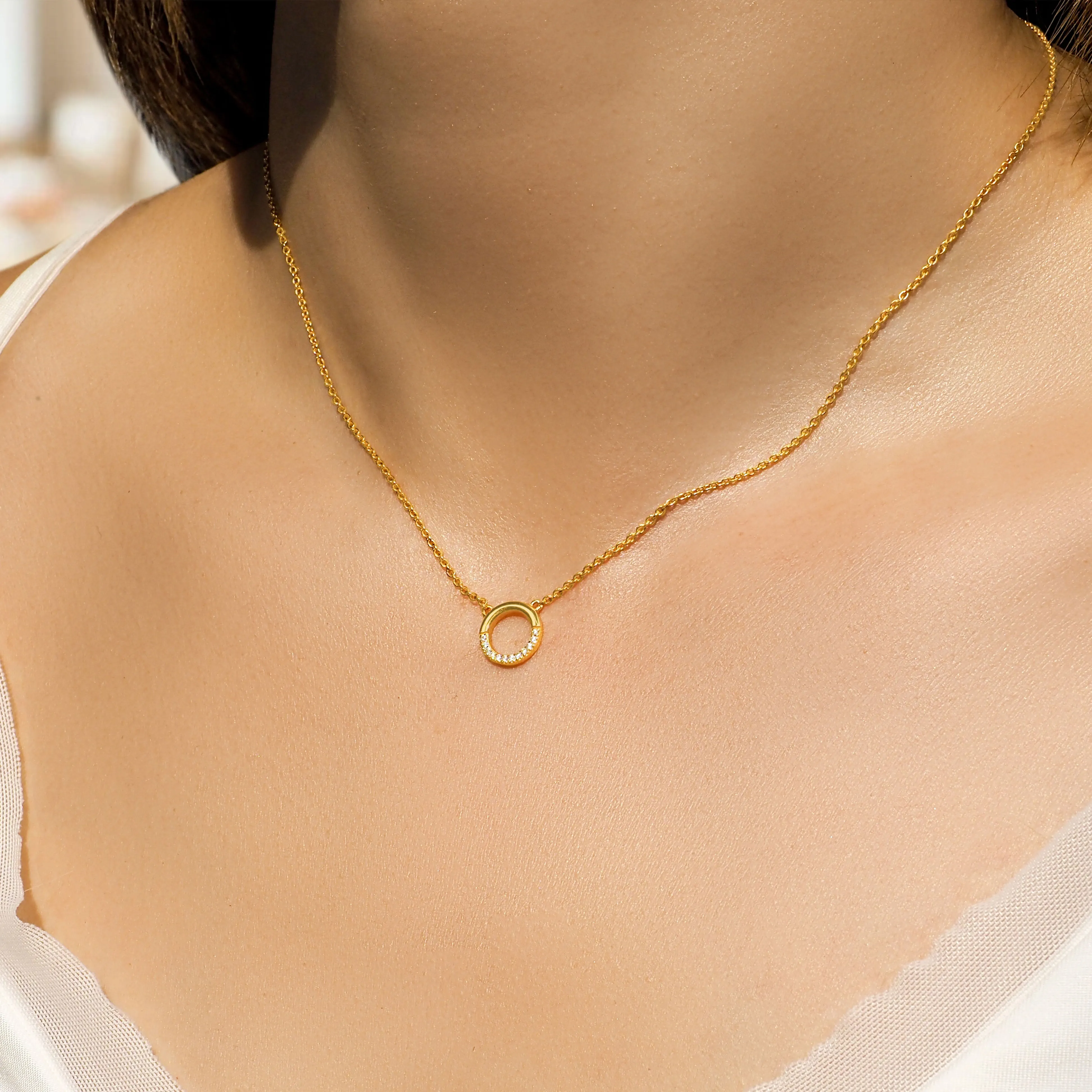Half Crystal Circle Necklace