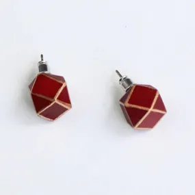 Handcrafted Rust-Colored Geometric Wooden Post Earrings