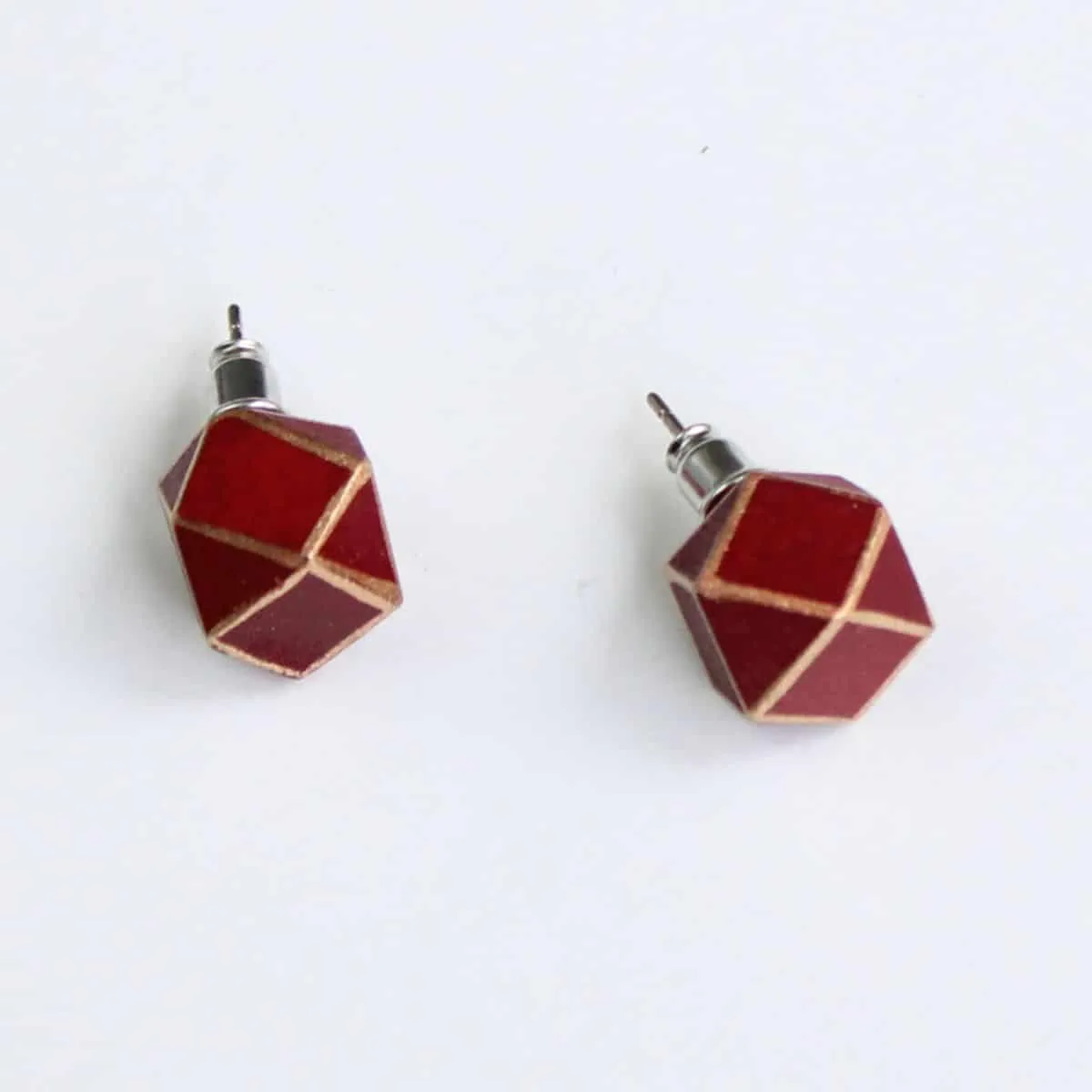 Handcrafted Rust-Colored Geometric Wooden Post Earrings