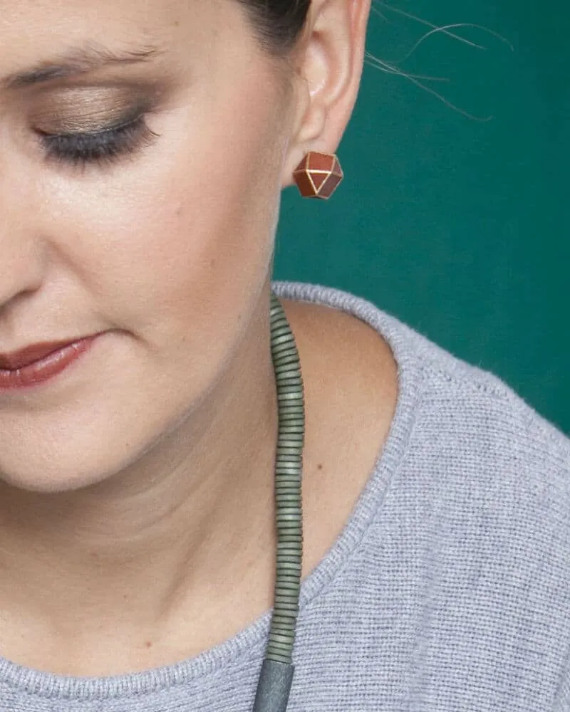 Handcrafted Rust-Colored Geometric Wooden Post Earrings