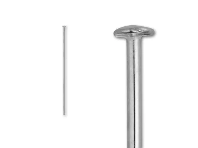 Head Pins, 2 Inches Long and 20 Gauge Thick, Sterling Silver (10 Pieces)