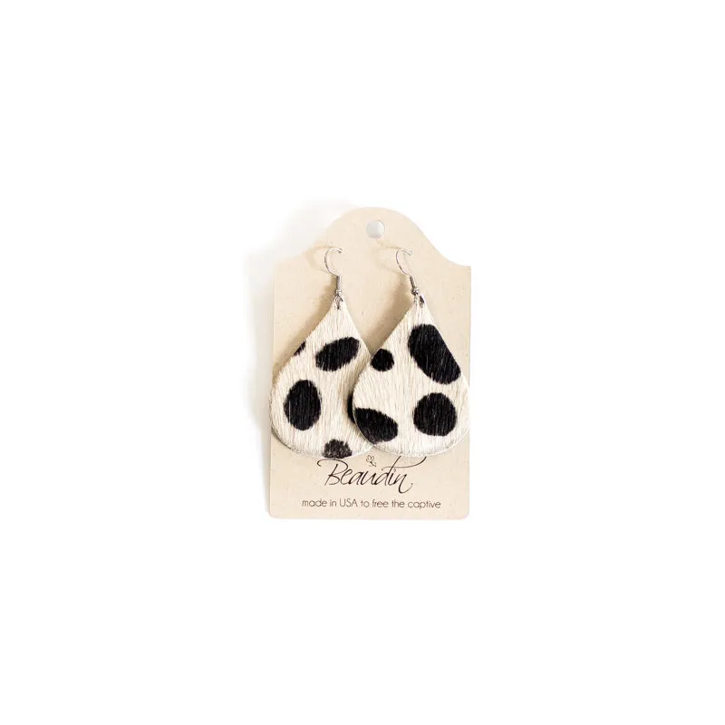 Hershey Teardrop Earrings In Hair on Hide (Pre Made)