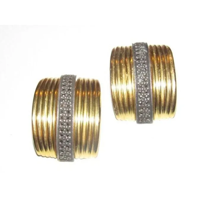 Judith Jack chunky brushed gold over sterling clip-on earrings w/ marcasites!