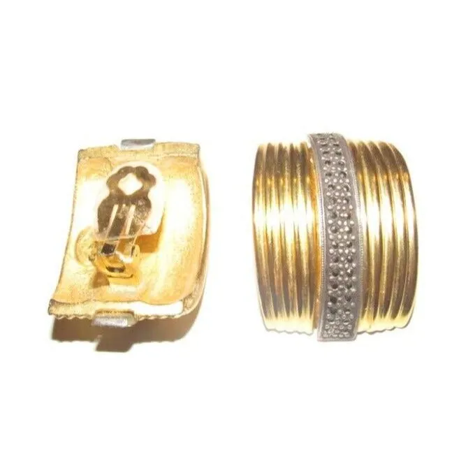 Judith Jack chunky brushed gold over sterling clip-on earrings w/ marcasites!