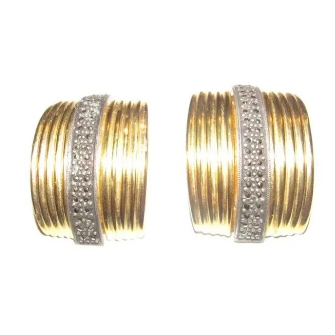 Judith Jack chunky brushed gold over sterling clip-on earrings w/ marcasites!