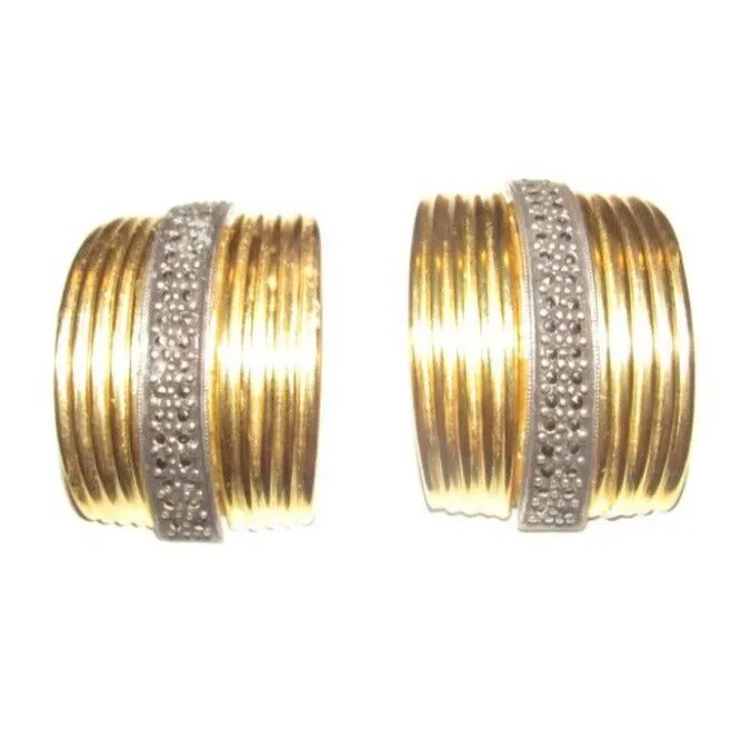 Judith Jack chunky brushed gold over sterling clip-on earrings w/ marcasites!