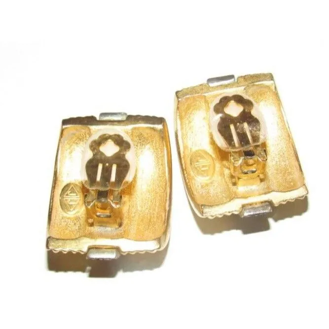 Judith Jack chunky brushed gold over sterling clip-on earrings w/ marcasites!