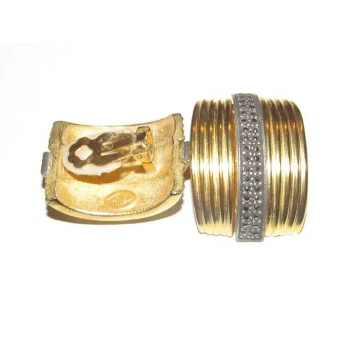 Judith Jack chunky brushed gold over sterling clip-on earrings w/ marcasites!