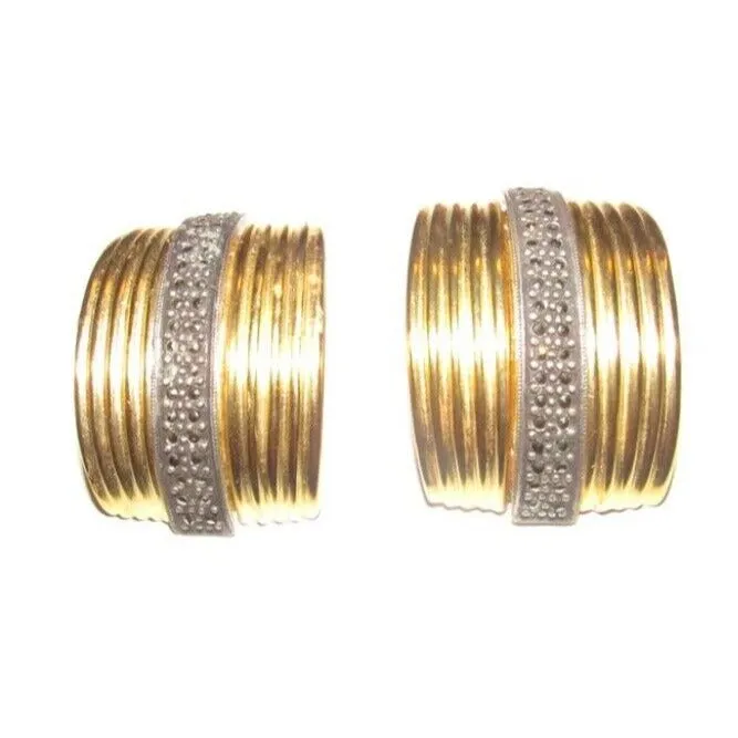 Judith Jack chunky brushed gold over sterling clip-on earrings w/ marcasites!