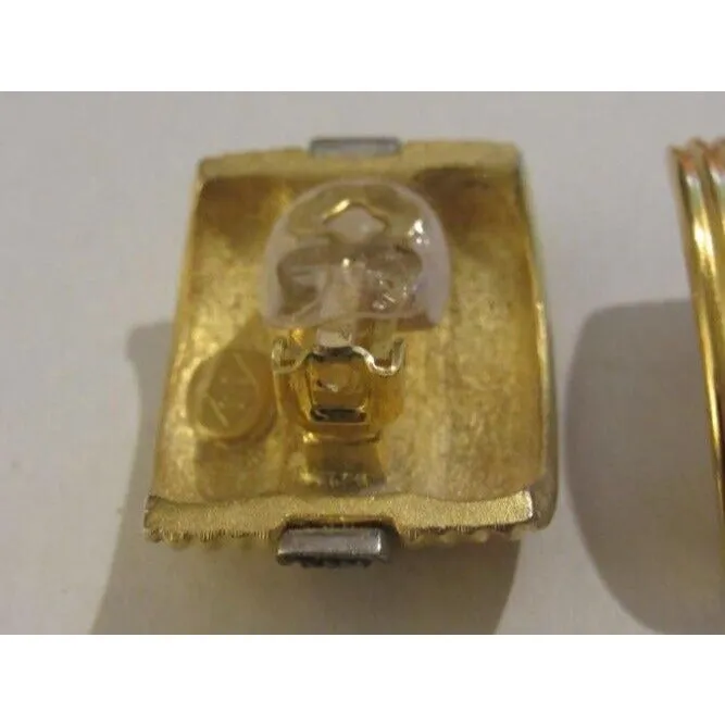 Judith Jack chunky brushed gold over sterling clip-on earrings w/ marcasites!