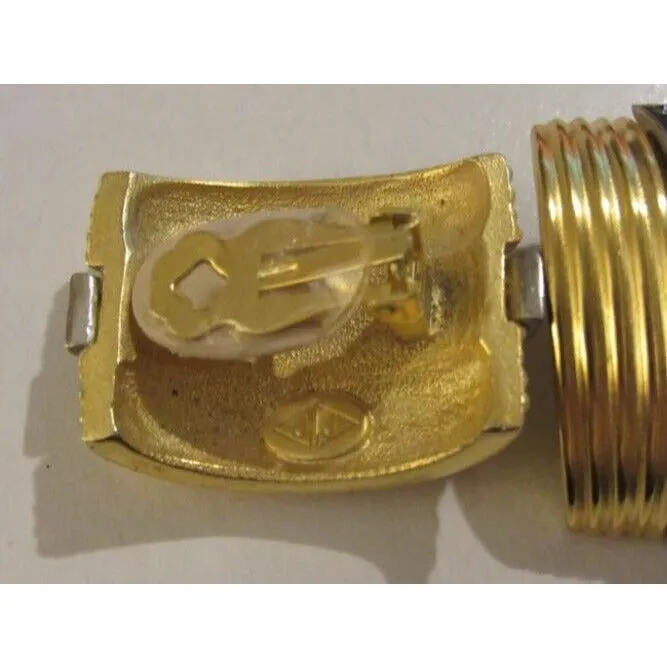 Judith Jack chunky brushed gold over sterling clip-on earrings w/ marcasites!
