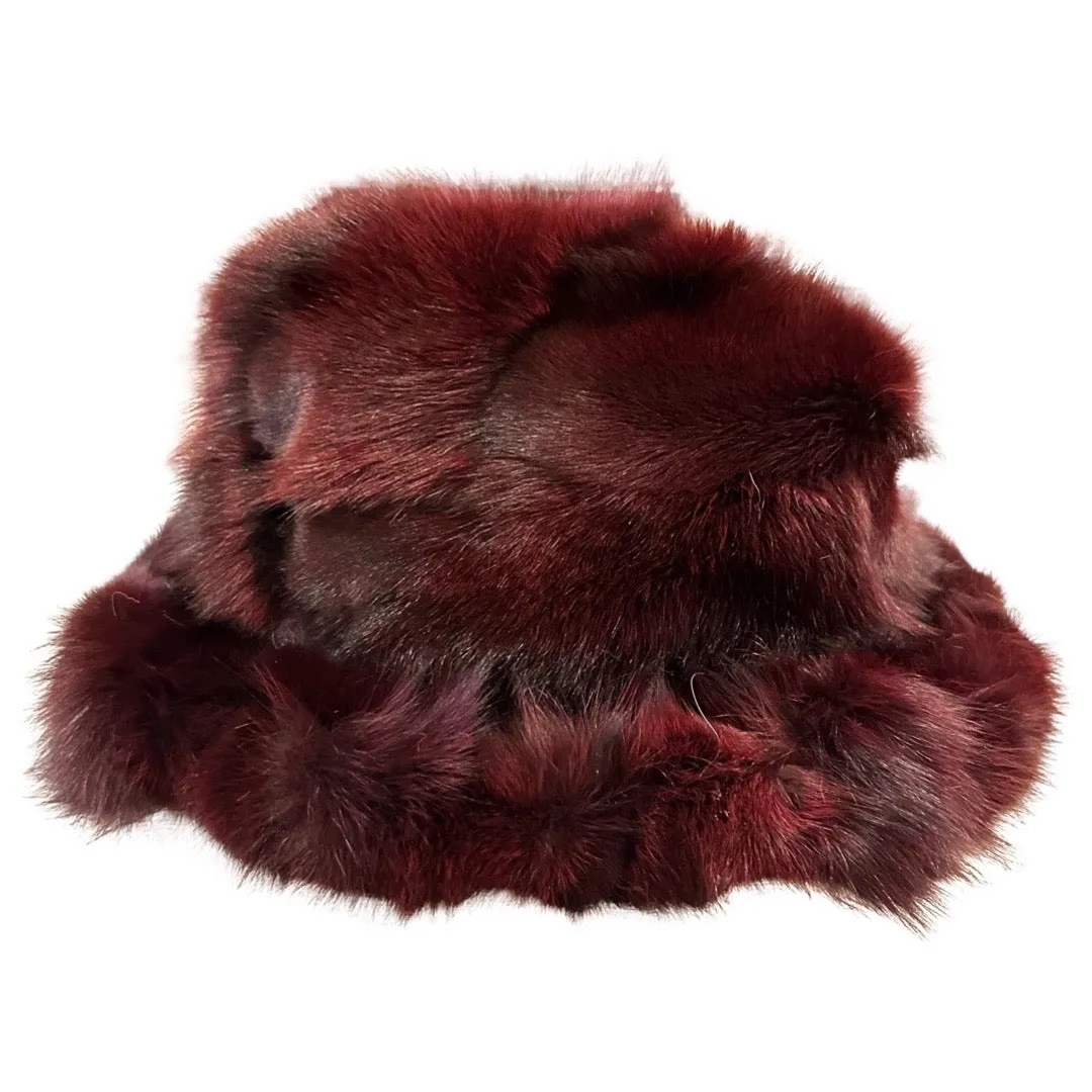 Kashani Men's Wine Red Fox Fur Top Hat