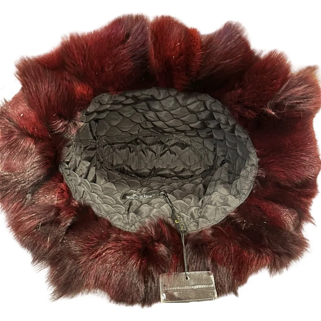Kashani Men's Wine Red Fox Fur Top Hat