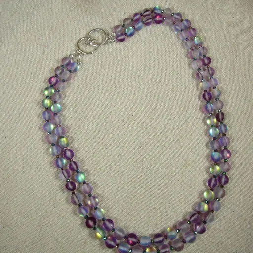 Lavender Double Strand Sea Glass Necklace