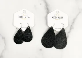Leather Teardrop Earring "Metallic Black"