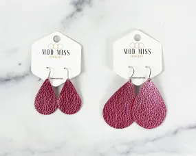 Leather Teardrop Earring "Metallic Hot Pink"
