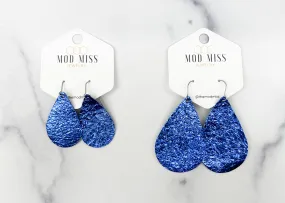 Leather Teardrop Earring "Metallic Royal Blue"