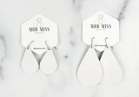 Leather Teardrop Earring "Saffiano White"