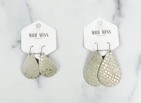 Leather Teardrop Earring "Snakeskin Champagne"