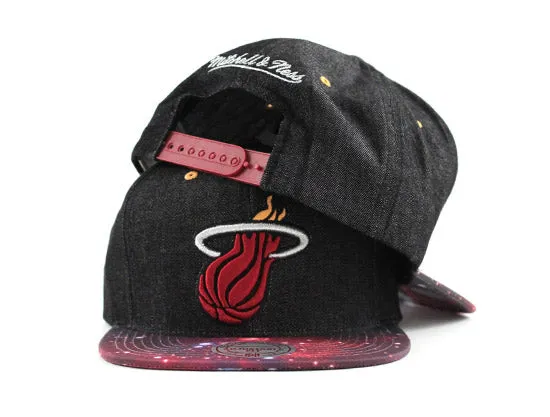 Miami Heat Snapback hats Black Denim ‪Nike Galaxy‬ Print
