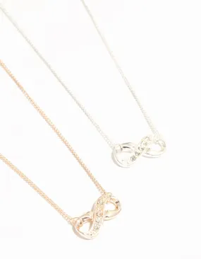 Mixed Metals Diamante Infinity Necklaces 2-Pack