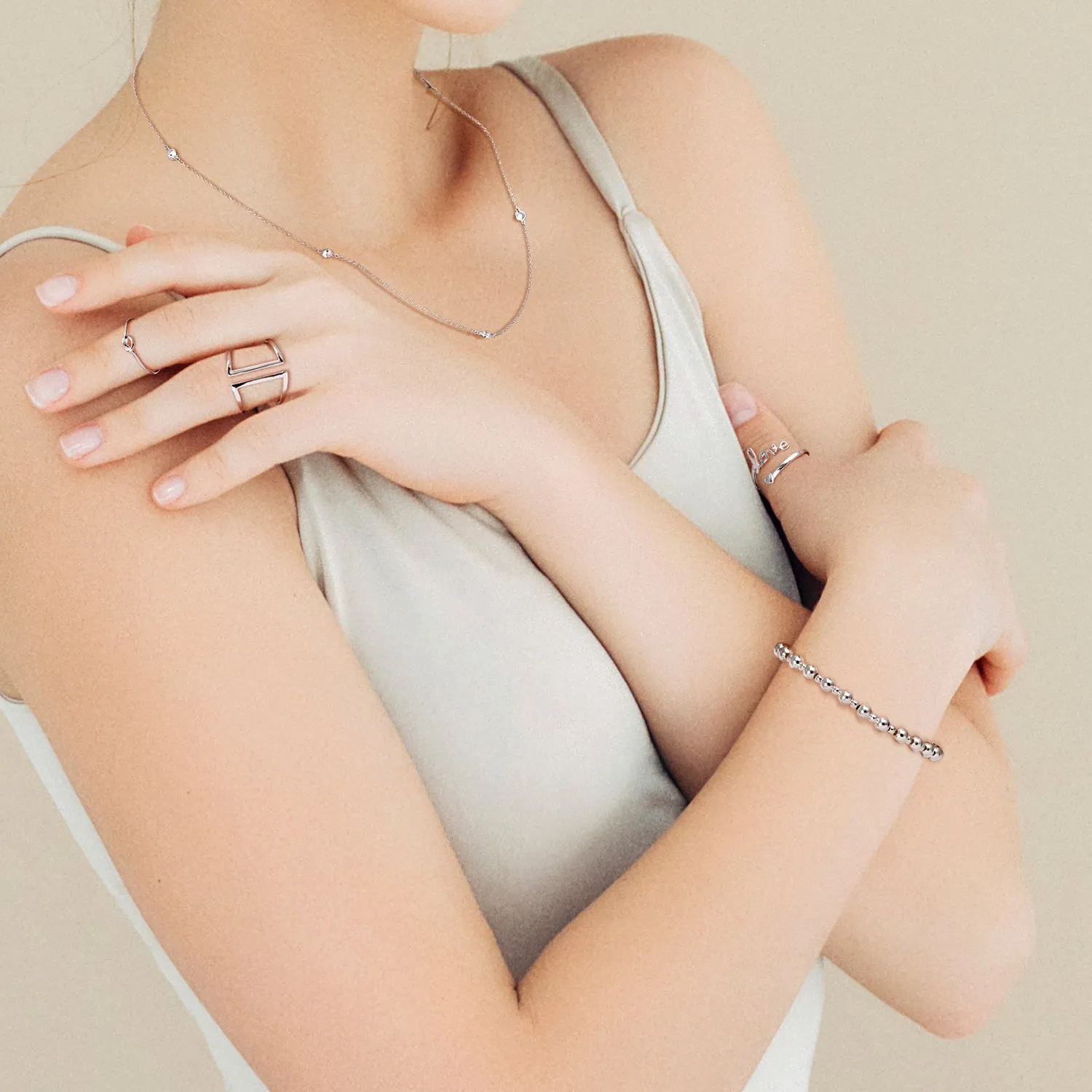 Modern Classic Polished 3-5MM Ball Bead Stretch Bracelet in Sterling Silver