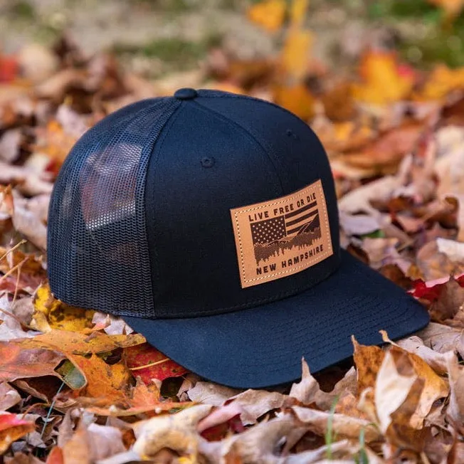 NH Flag & Mountain Cap- Black/Black Mesh