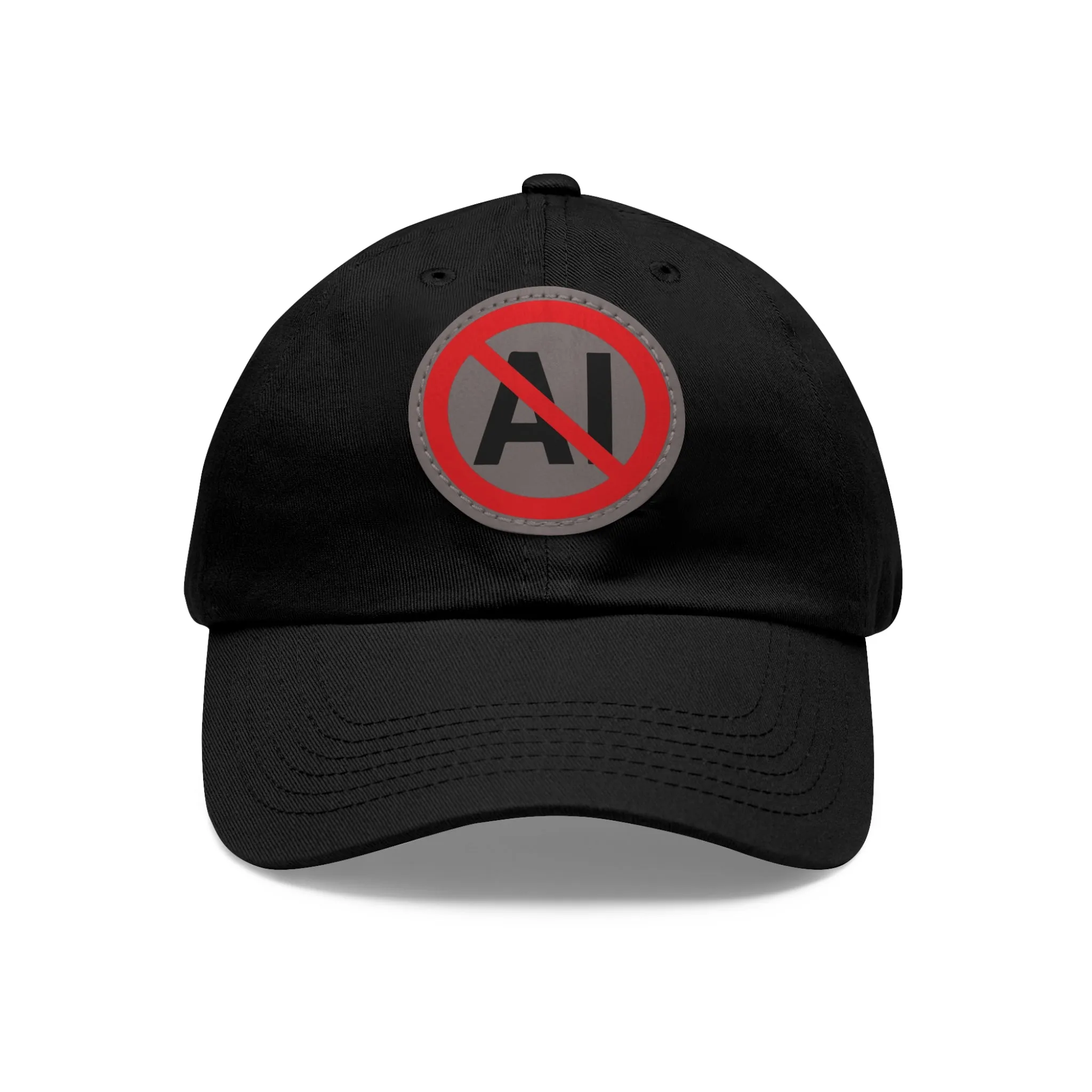 No AI Dad Hat with Leather Patch (Round)
