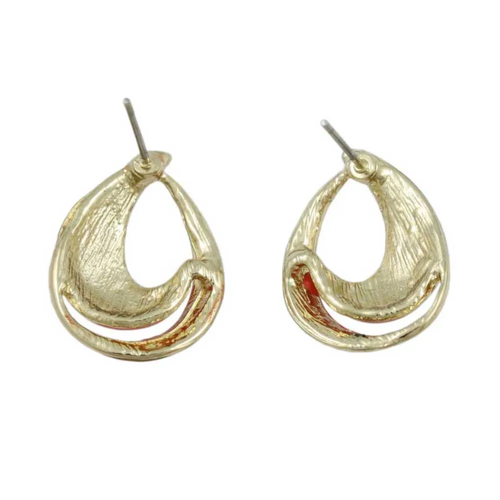Orange with Gold Open Enamel Teardrop Pierced Earring - EQ301