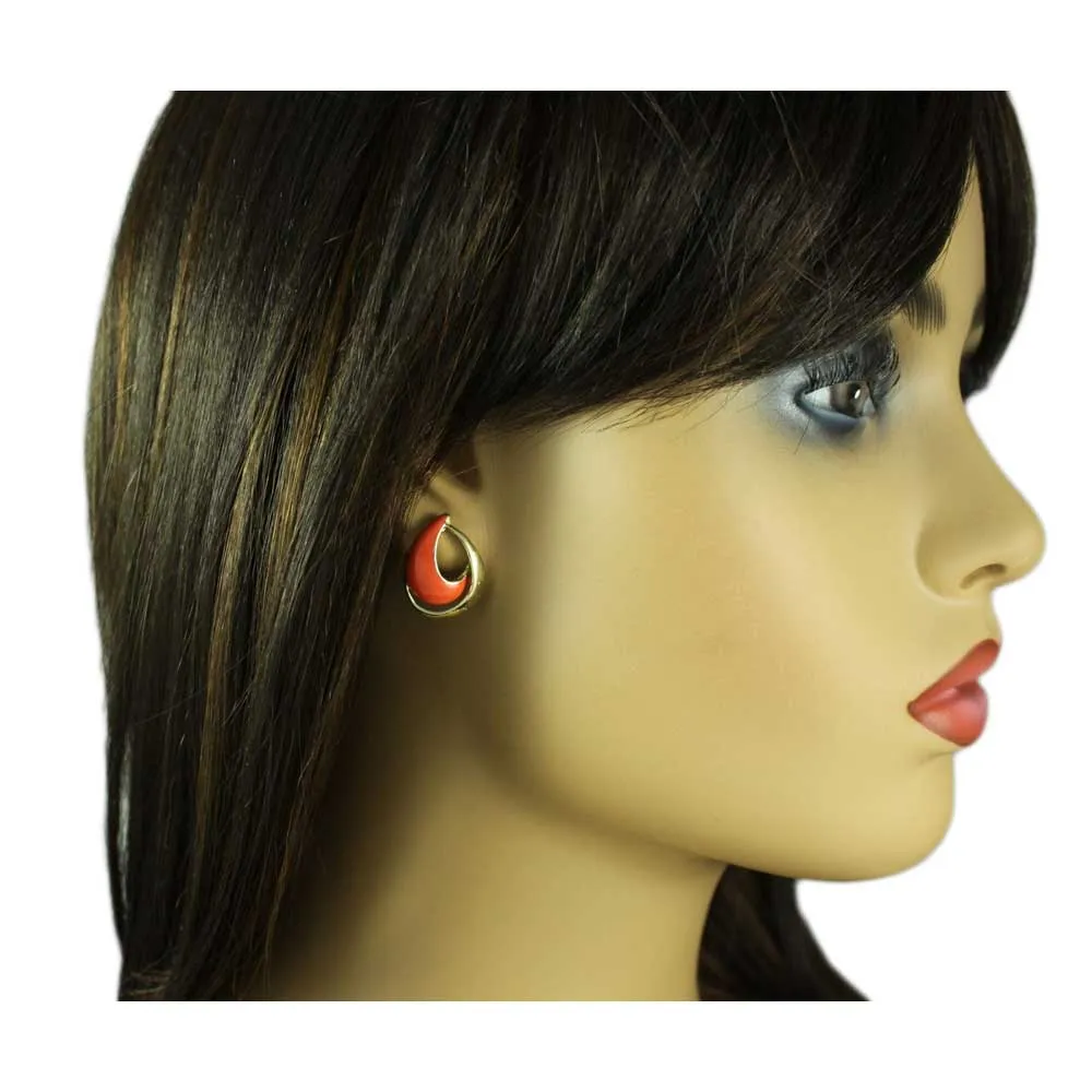 Orange with Gold Open Enamel Teardrop Pierced Earring - EQ301