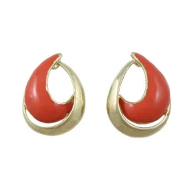Orange with Gold Open Enamel Teardrop Pierced Earring - EQ301