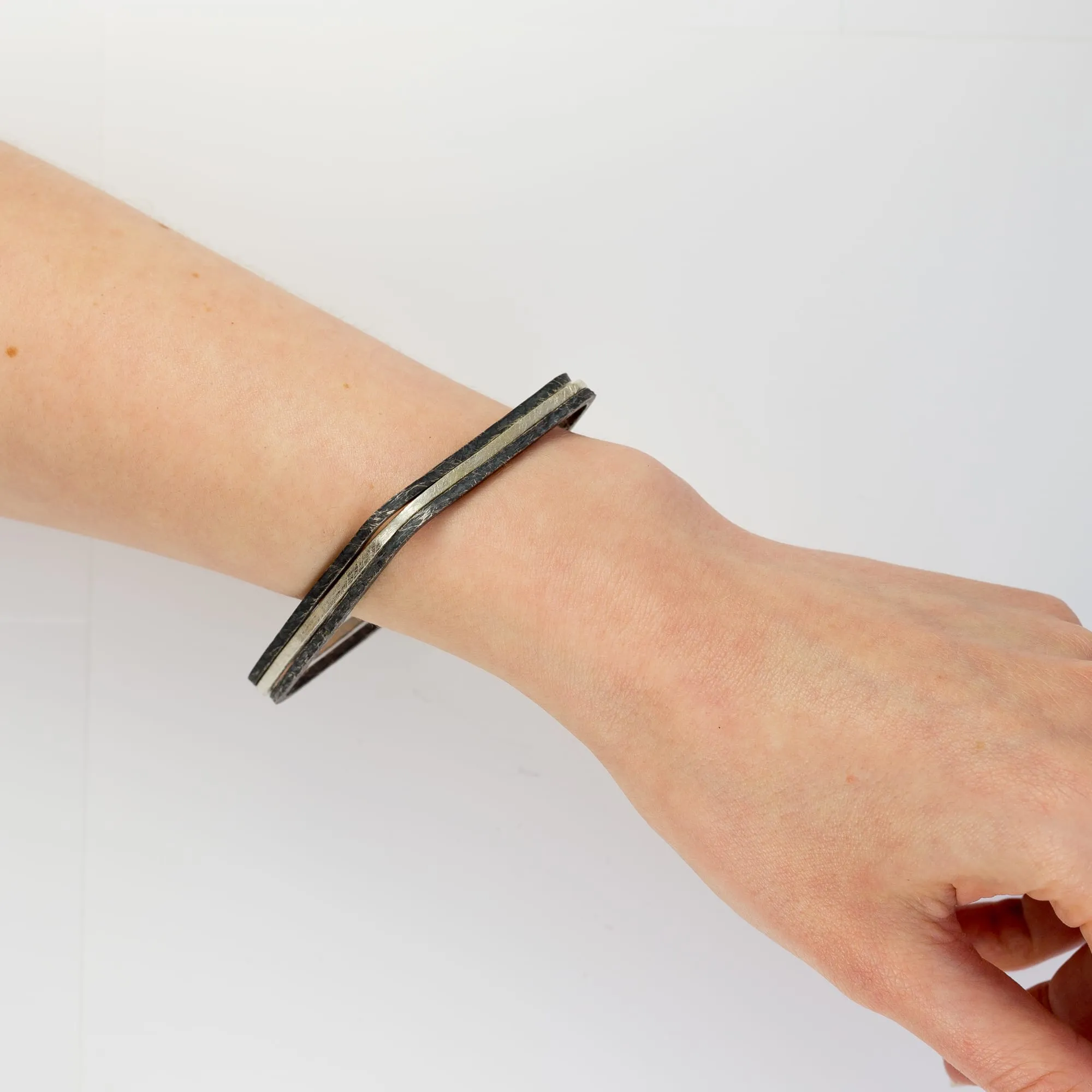 Oxidized Fine Sterling Silver Square Bangle