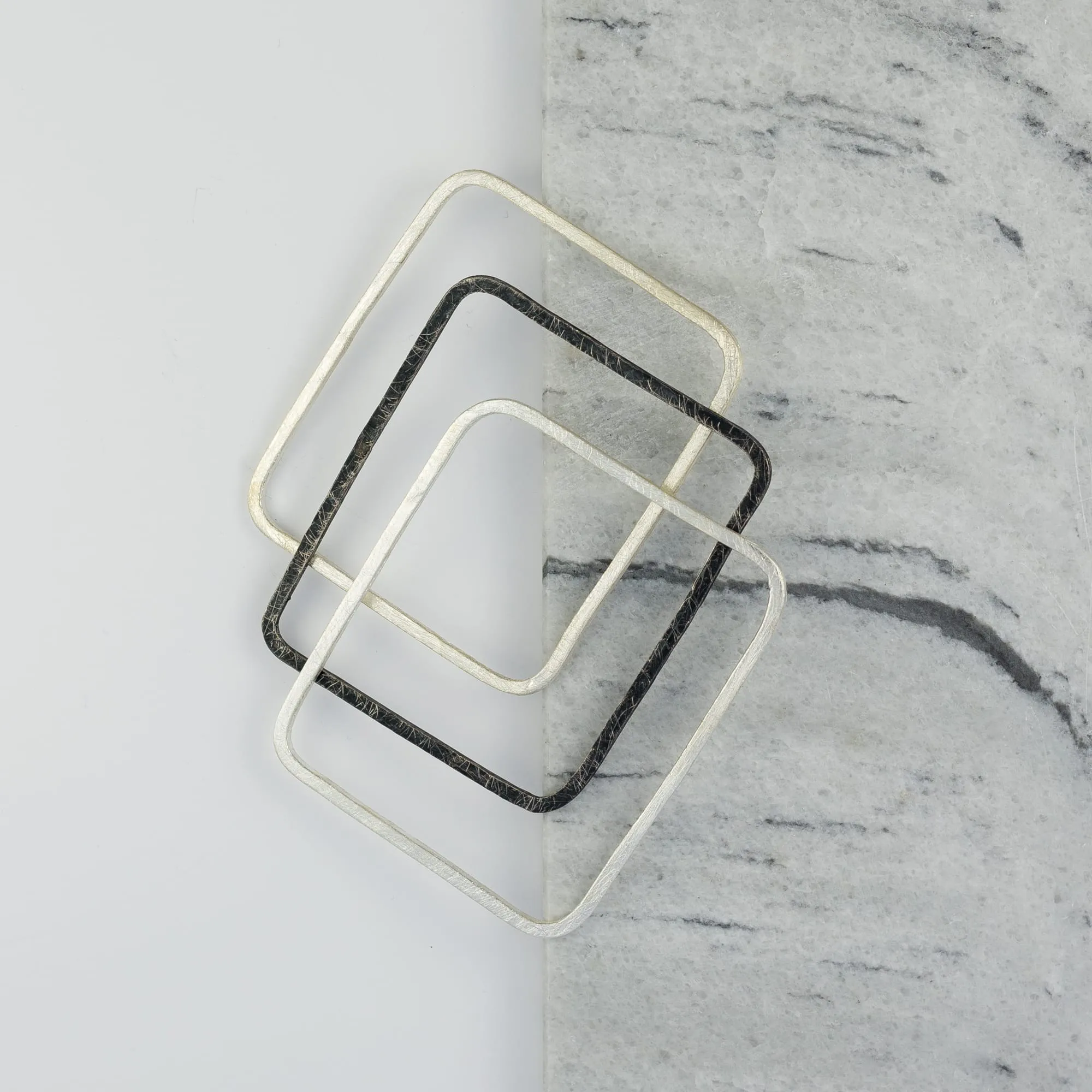 Oxidized Fine Sterling Silver Square Bangle