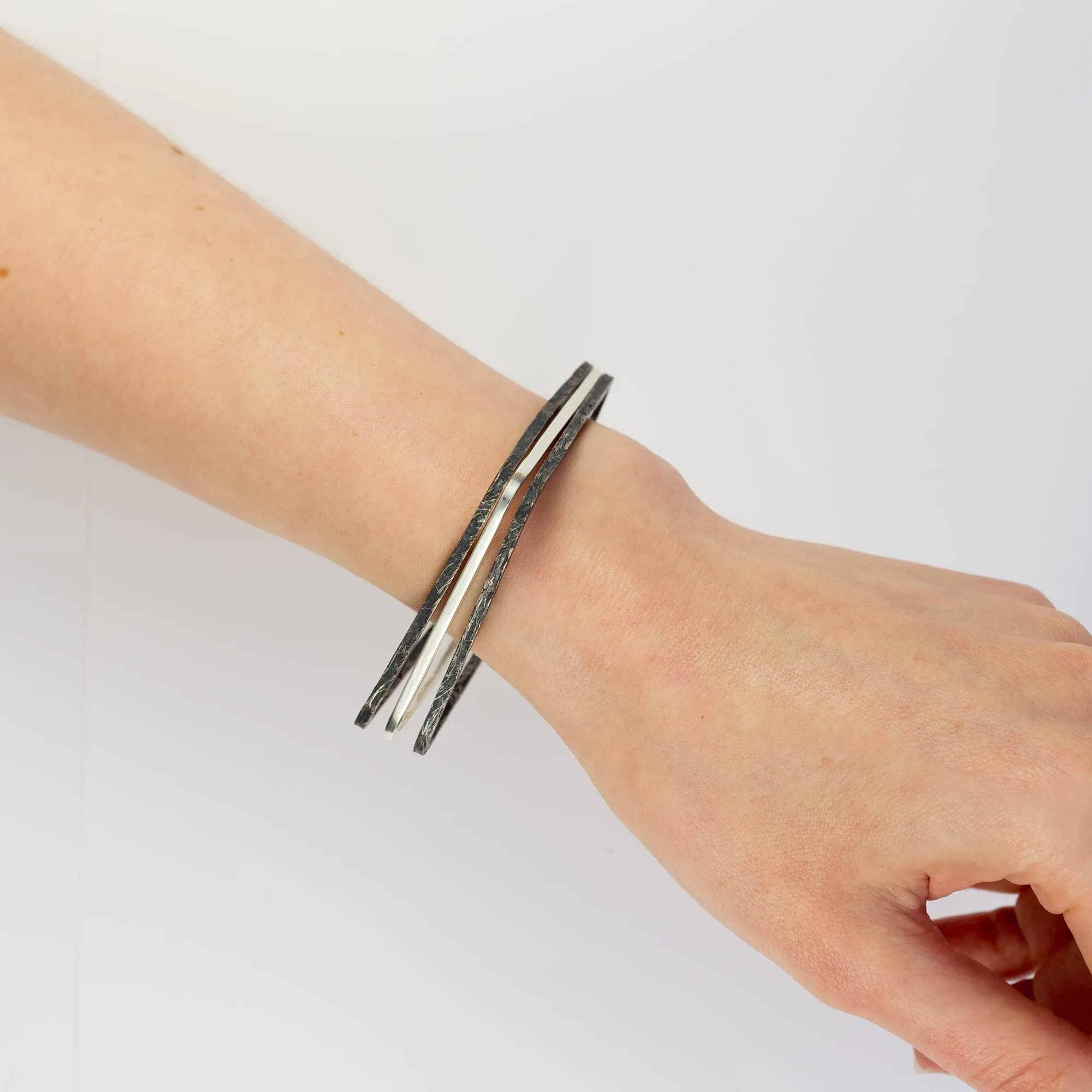 Oxidized Fine Sterling Silver Square Bangle