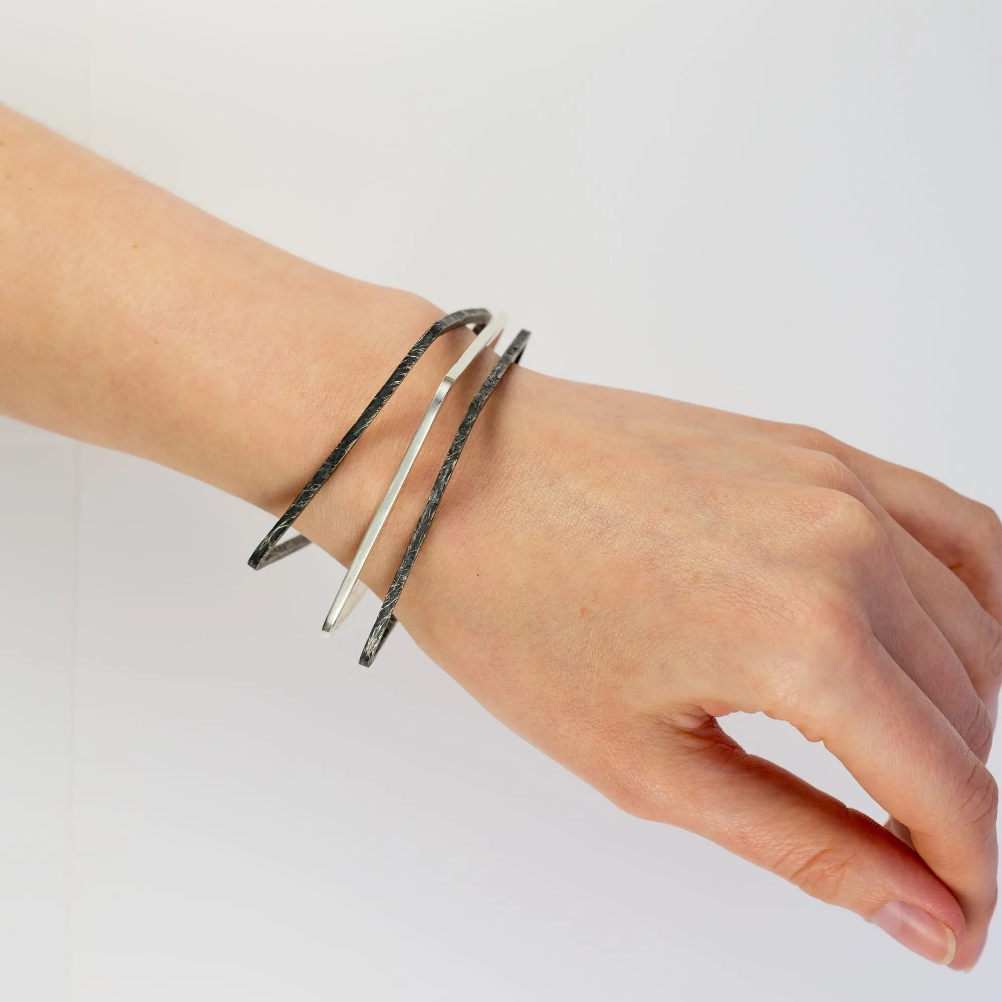 Oxidized Fine Sterling Silver Square Bangle