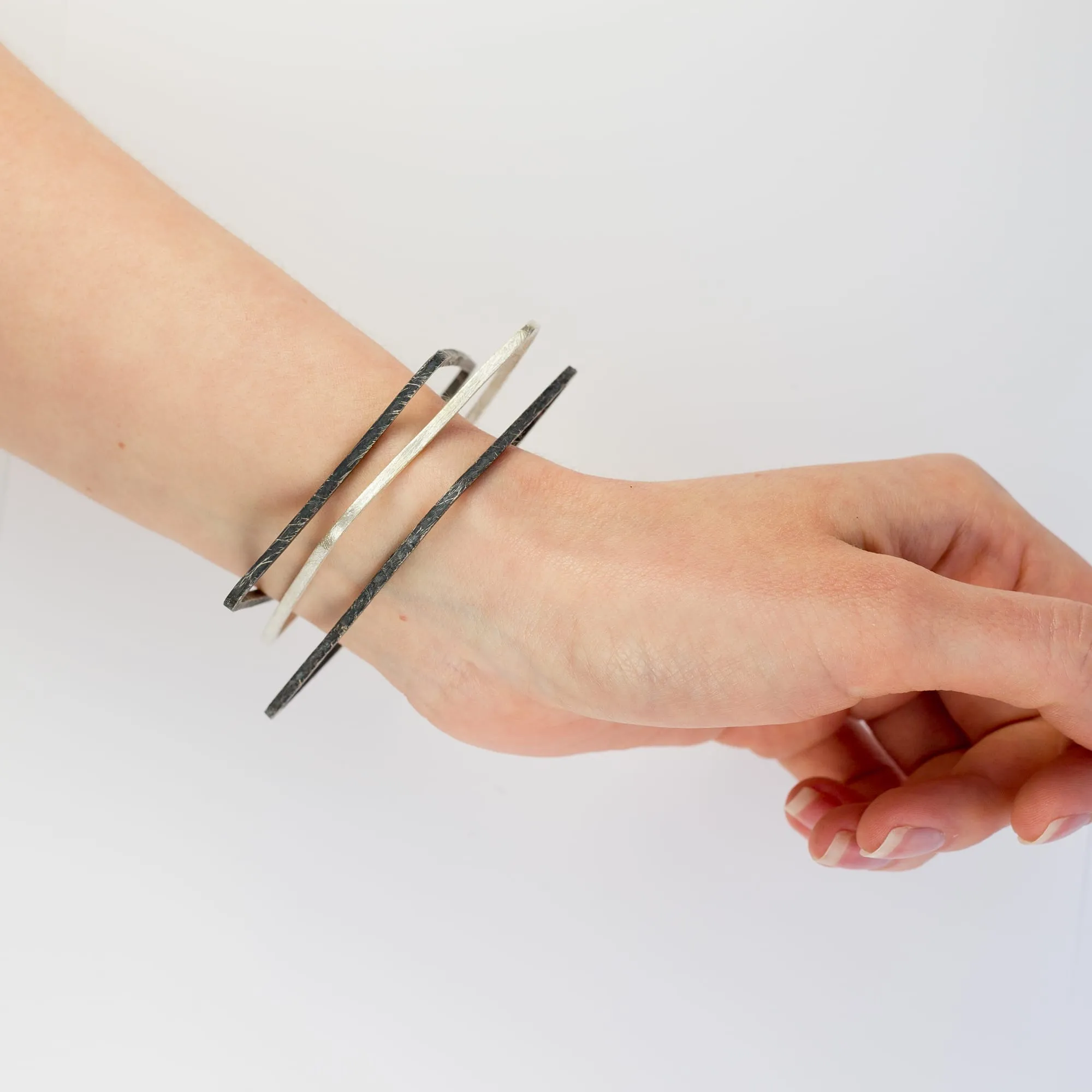 Oxidized Fine Sterling Silver Square Bangle