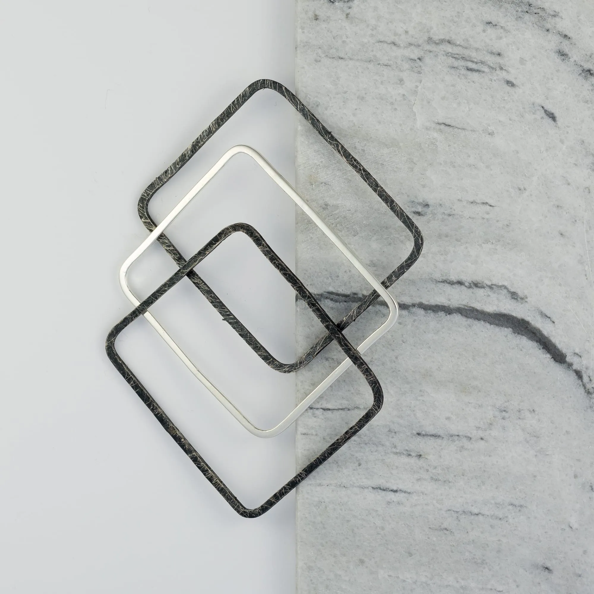 Oxidized Fine Sterling Silver Square Bangle