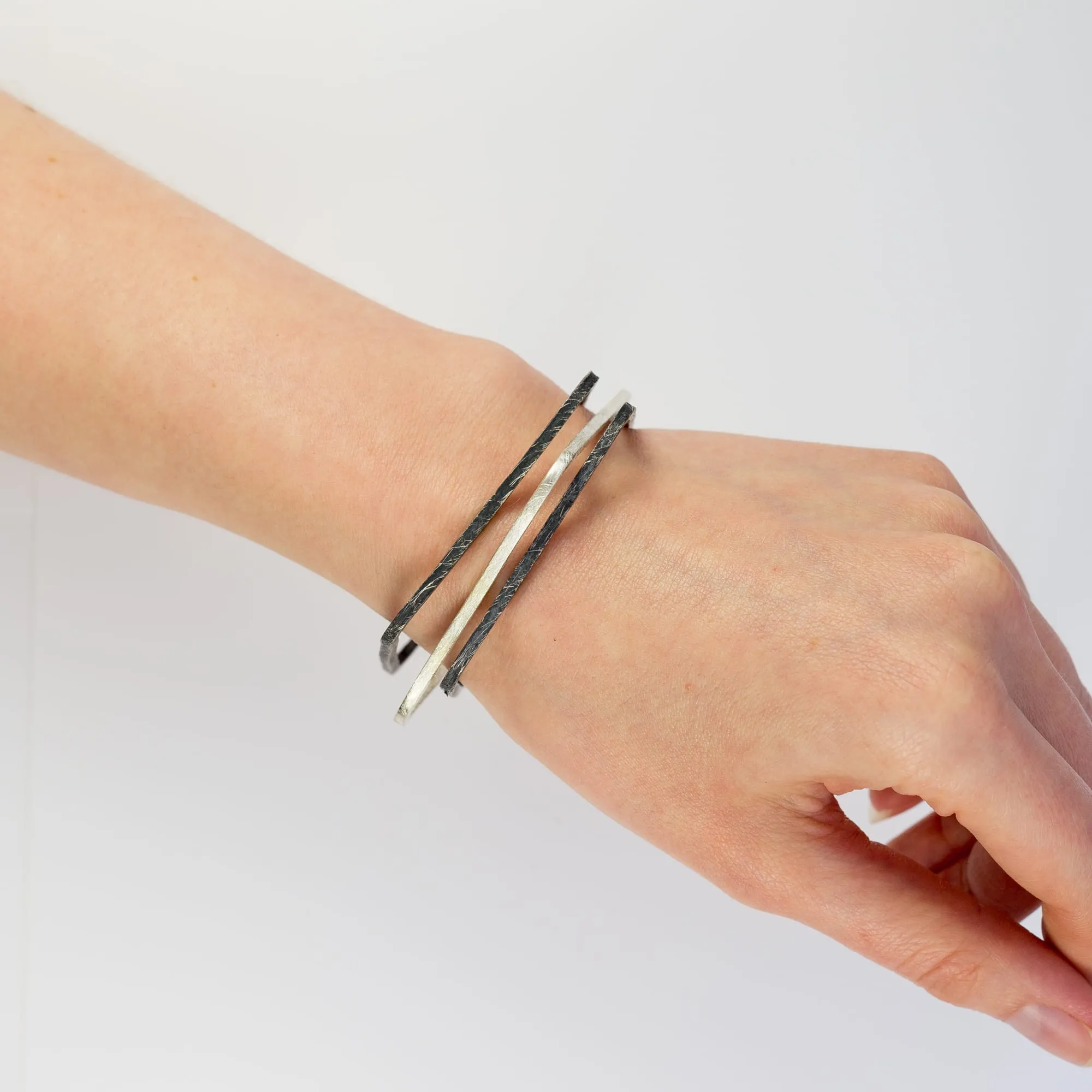 Oxidized Fine Sterling Silver Square Bangle