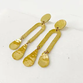 Rain Drops & Moon Earrings // Brass Geometric Earrings