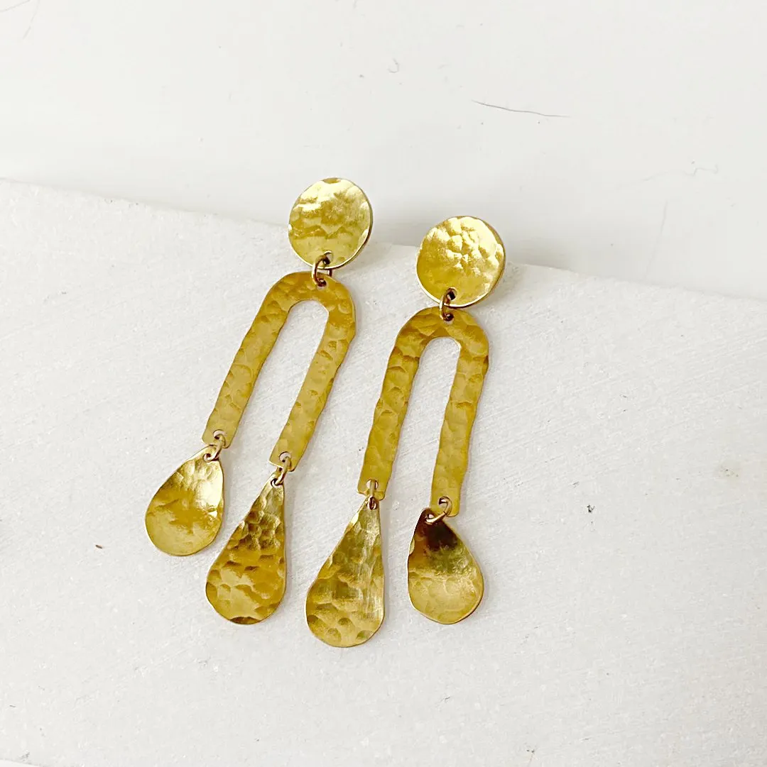 Rain Drops & Moon Earrings // Brass Geometric Earrings