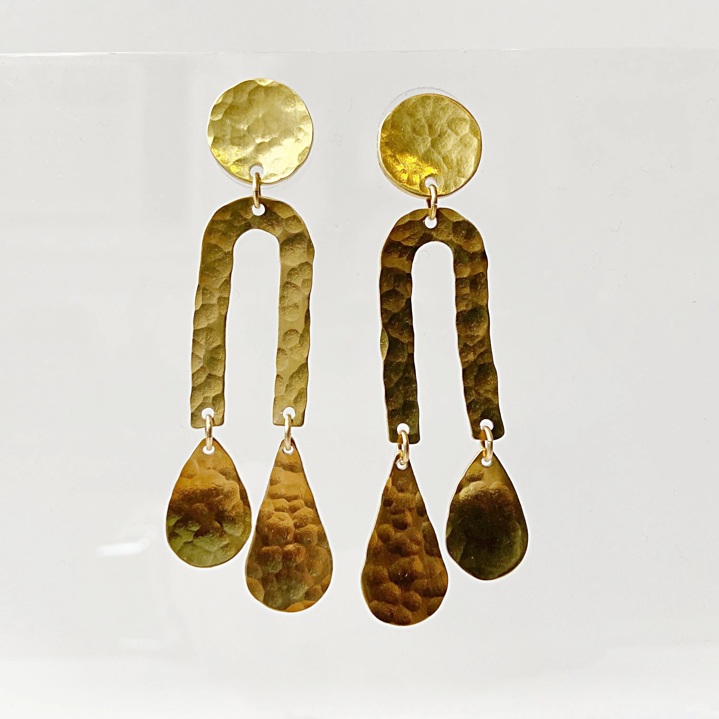 Rain Drops & Moon Earrings // Brass Geometric Earrings