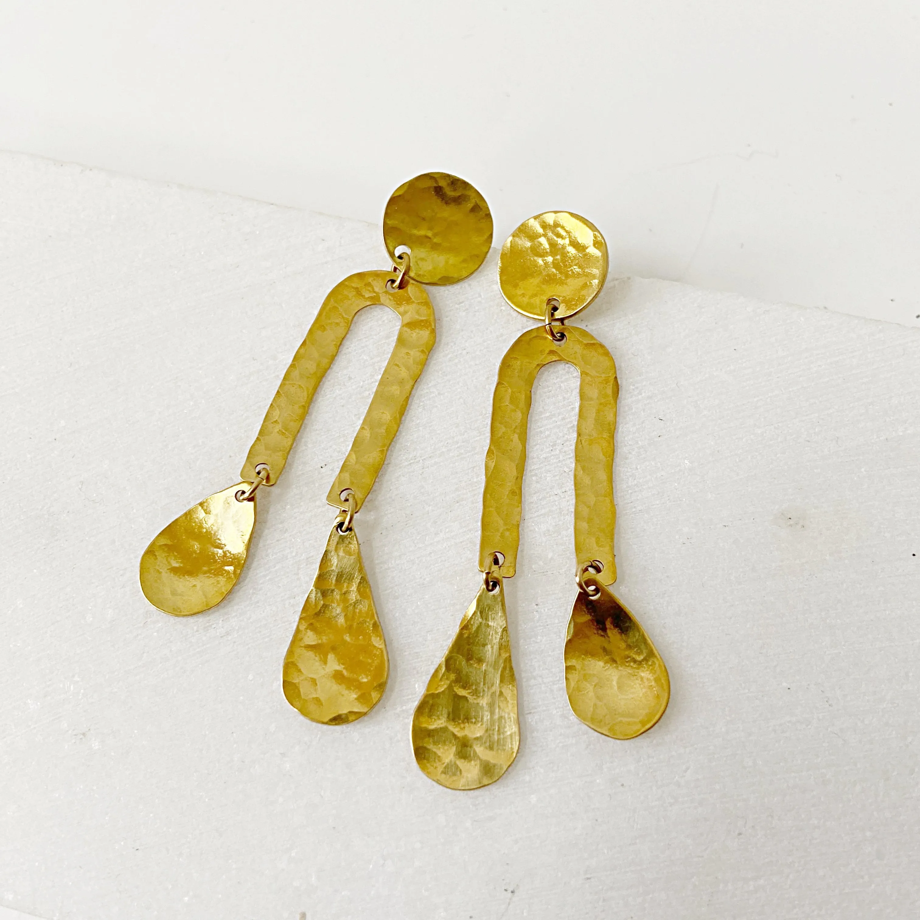 Rain Drops & Moon Earrings // Brass Geometric Earrings