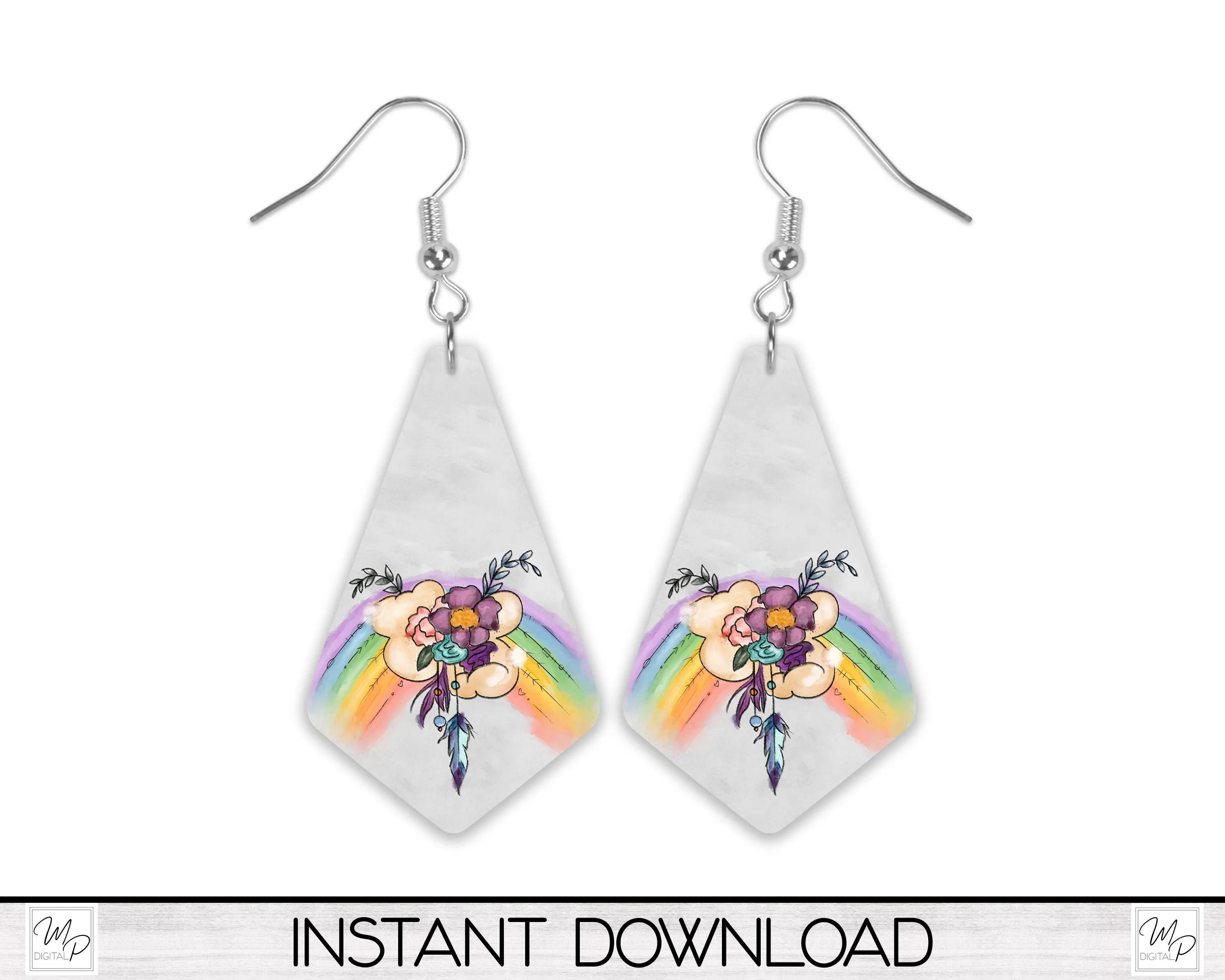 Rainbow Boho Geometric Earring PNG Design for Sublimation, Digital Download