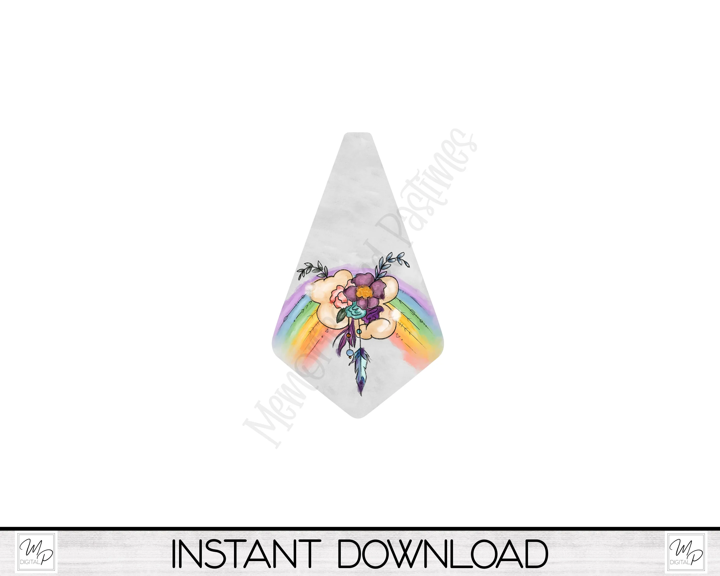 Rainbow Boho Geometric Earring PNG Design for Sublimation, Digital Download