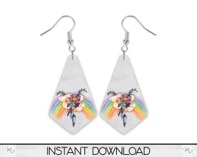 Rainbow Boho Geometric Earring PNG Design for Sublimation, Digital Download