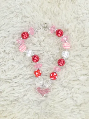Red & Pink Crystal Heart Bubblegum Necklace