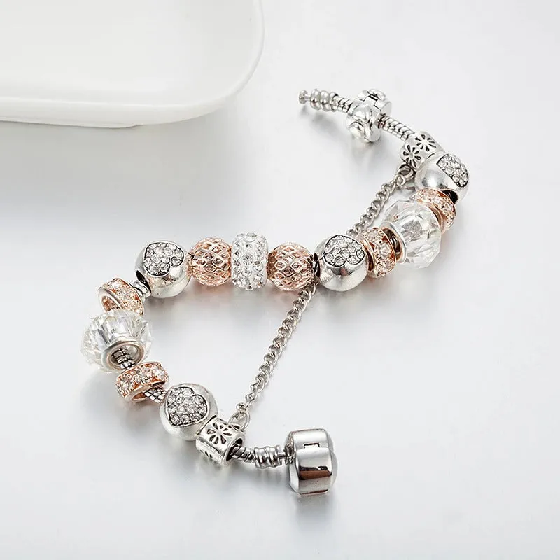 Rhinestone Bejeweled Beaded Heart Charms Bangle Bracelets