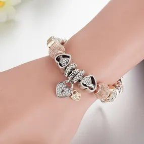 Rhinestone Bejeweled Beaded Heart Charms Bangle Bracelets