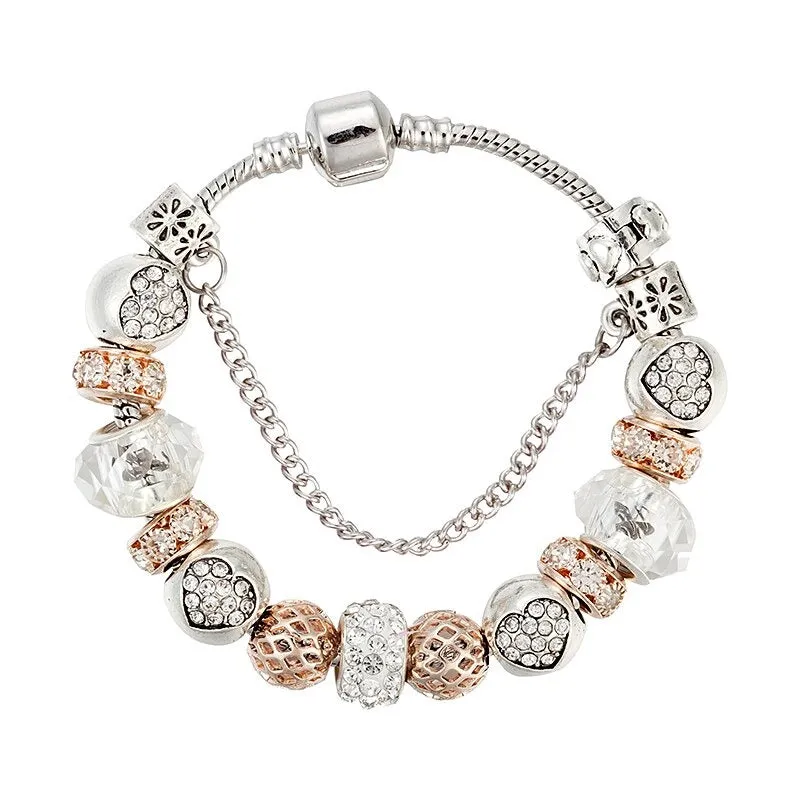 Rhinestone Bejeweled Beaded Heart Charms Bangle Bracelets